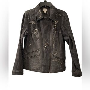 Chico’s Women’s Black Embellished Denim Jacket Size 8